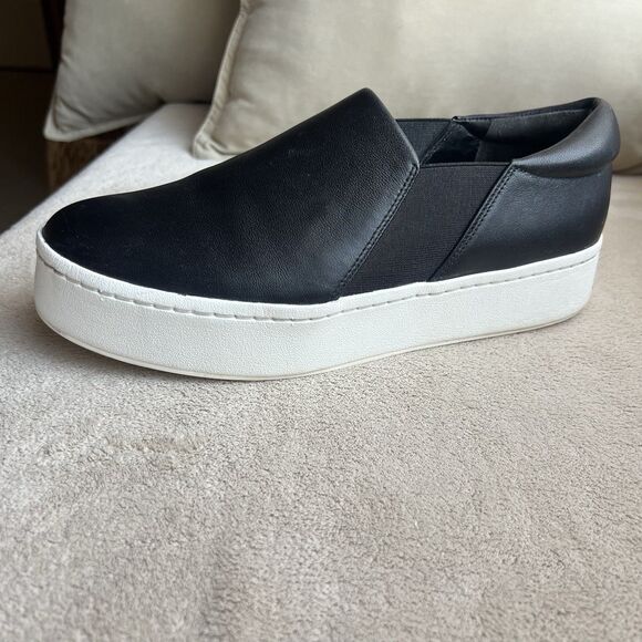 Vince Warren Black Leather Slip On Sneaker Women EU 39 US 8.5 White Platform - Picture 1 of 16